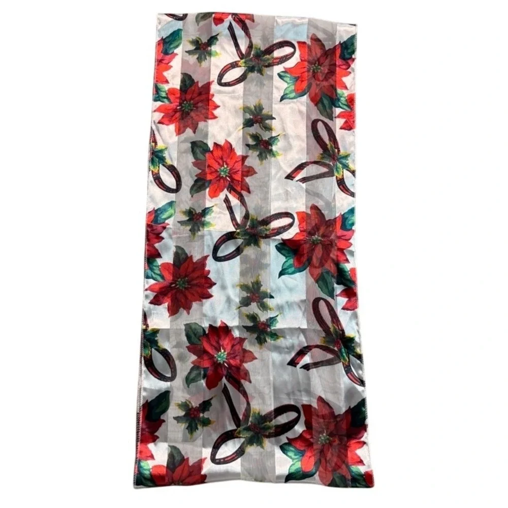 Christmas Poinsettia Infinity Scarf Red White Holly Plaid Ribbon Sheer Stripe